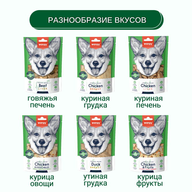 Wanpy Dog сублимированное лакомство для собак с уткой - 40 г
