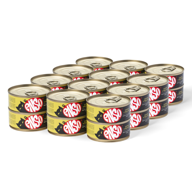 ENSO влажный корм для взрослых кошек, паштет с курицей и брусникой, в консервах - 100 г х 24 шт. СРОК ДО 11.2025