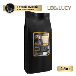 LEO&amp;LUCY сухой холистик корм для взрослых и пожилых собак крупных пород с уткой и тыквой - 4,5 кг