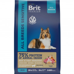 Brit Premium Dog Sensitive сухой корм для взрослых собак всех пород с чувствительным пищеварением с ягненком и индейкой - 1 кг