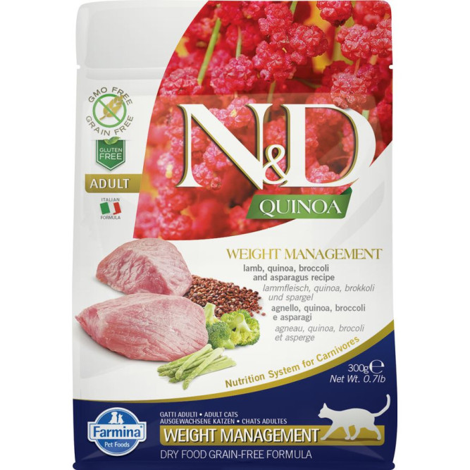 Farmina N&amp;D Quinoa Cat Grain Free Weight Management Lamb сухой беззерновой корм для взрослых кошек для контроля веса с ягненком и киноа - 300 г