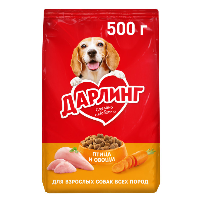 Дарлинг сухой корм для взрослых собак с птицей и овощами - 500 г