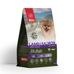Blitz Holistic Lamb &amp; Salmon сухой беззерновой корм для взрослых собак мелких пород, при чувствительном пищеварении с ягненком и лососем - 1,5 кг