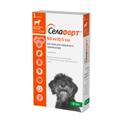 Селафорт капли от блох, вшей и власоедов для собак весом от 5,1 до 10 кг - 1 пипетка (60 мг/0,5 мл)