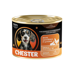 Chester Premium влажный корм для взрослых собак мелких пород с филе цыпленка и цукини, в консервах - 240 г х 12 шт