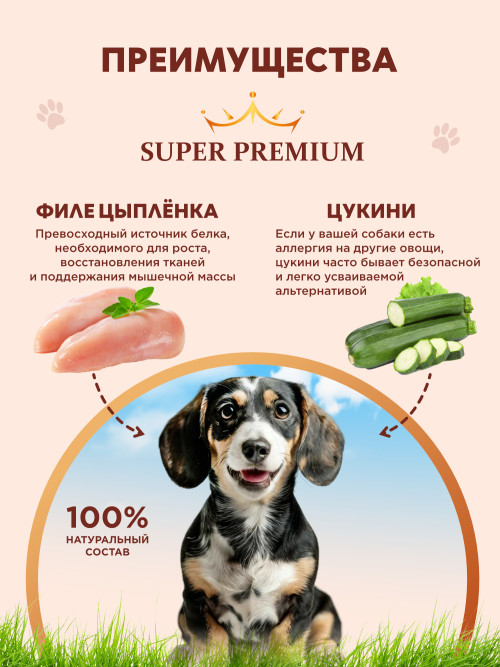 Chester Premium влажный корм для взрослых собак мелких пород с филе цыпленка и цукини, в консервах - 240 г х 12 шт