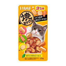 Inaba Yaki Miksu лакомство запеченное ассорти для взрослых кошек cо вкусом кацуобуси, морского гребешка и кальмара - 25 г